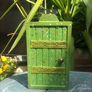 Green Wooden Fairy Door Hand Painted